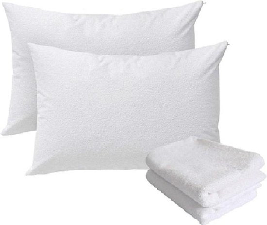Waterdicht Kussenbeschermer Molton-Badstof-Antibacteriëel-Ritssluiting-Wit-Set van 2 Stuks