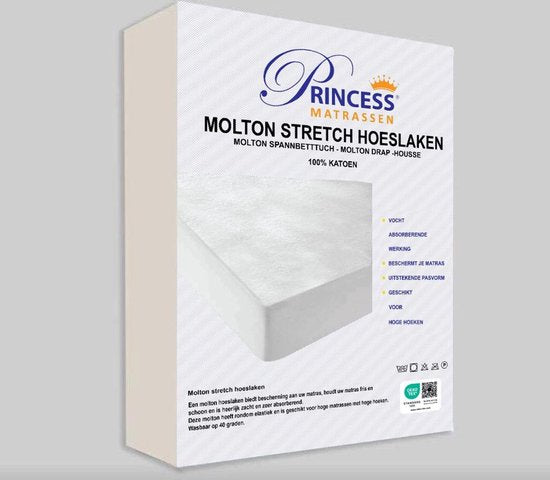Comfortabele Zachte Molton Hoeslaken - Katoen-Stretch- Rondom Elastiek -2Persoons-140x220x30cm-Wit