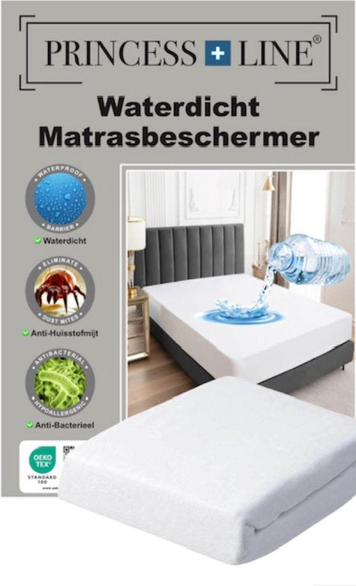 Princess Line Wasbare Waterdichte Matrasbeschermer-Waterdicht Badstofhoeslaken- Incontinentie Matrashoes -Ademend -Antibacteriëel - Anti-allergie- Rondom Elastiek Matrashoogte van 40cm